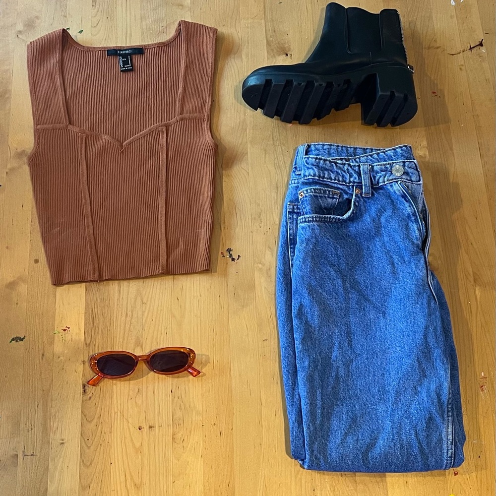 Forever 21 Pleated Tight Brown Tank